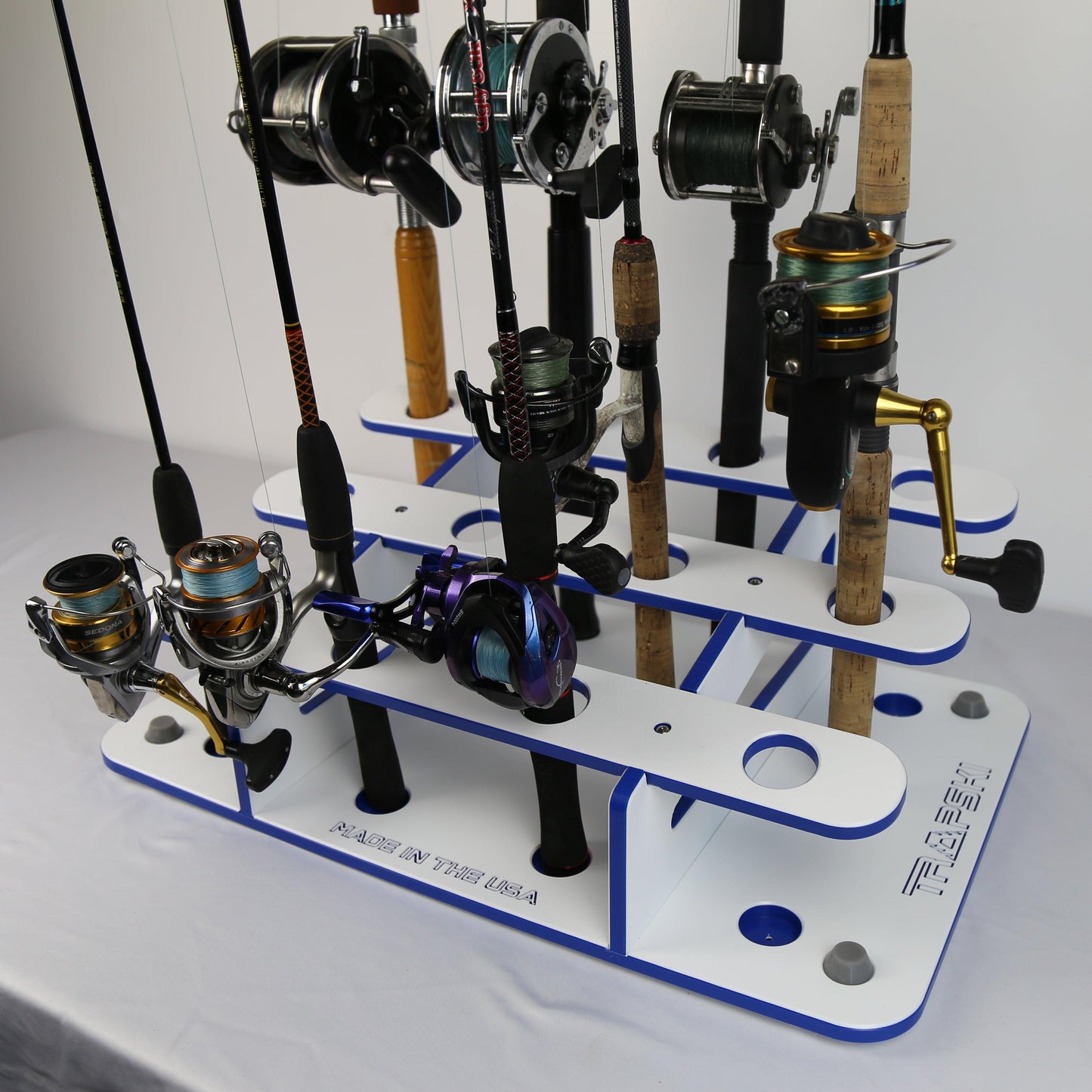 Made in the USA Fishing Rod Rack | 12 Pole Waterproof Wash-down | Dock, Garage, Boat, Storage TRAPSKI