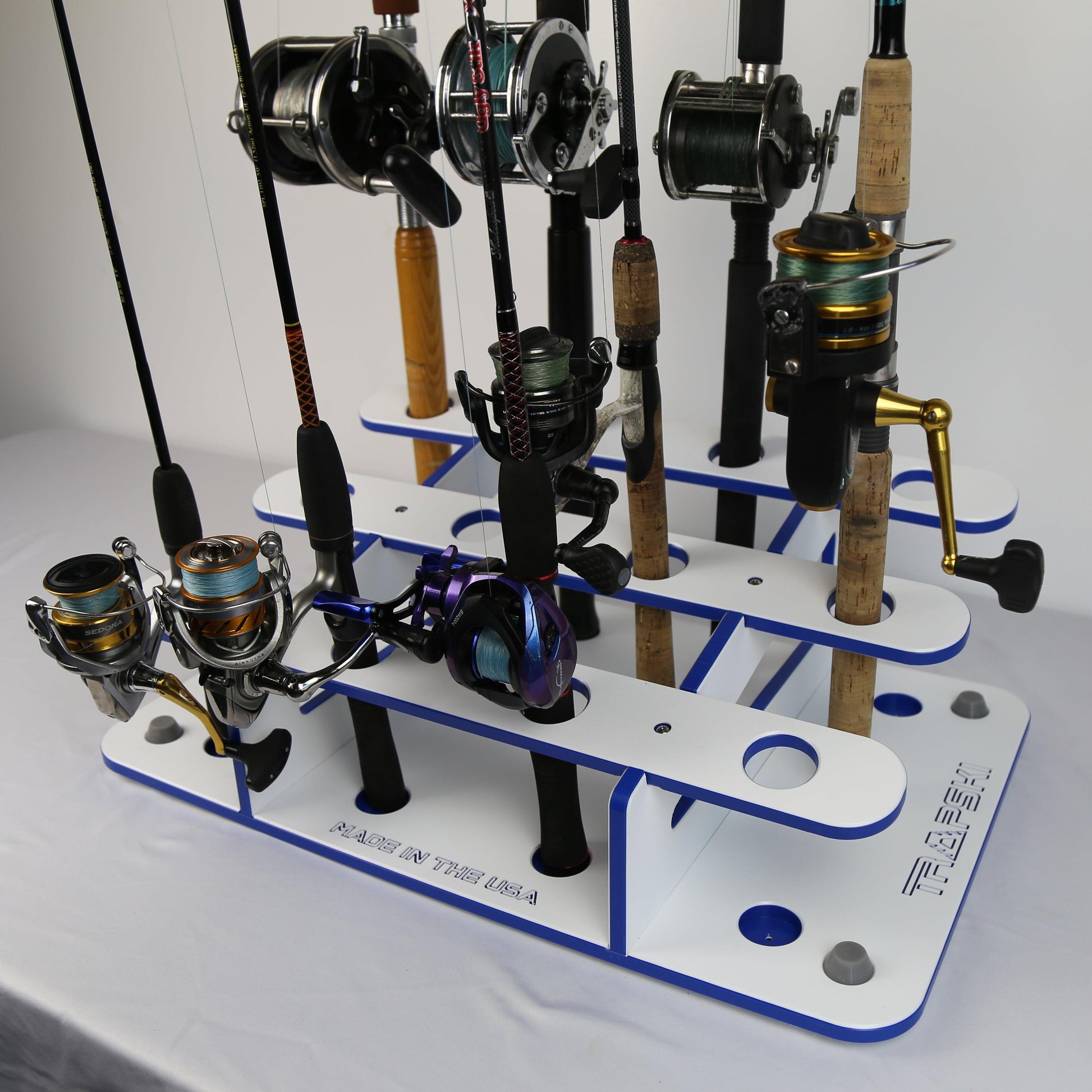 Made in the USA Fishing Rod Rack | 12 Pole Waterproof Wash-down | Dock, Garage, Boat, Storage TRAPSKI