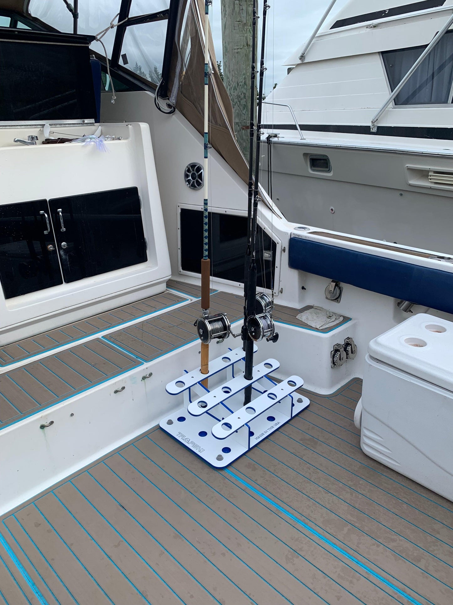 Made in the USA Fishing Rod Rack | 12 Pole Waterproof Wash-down | Dock, Garage, Boat, Storage TRAPSKI