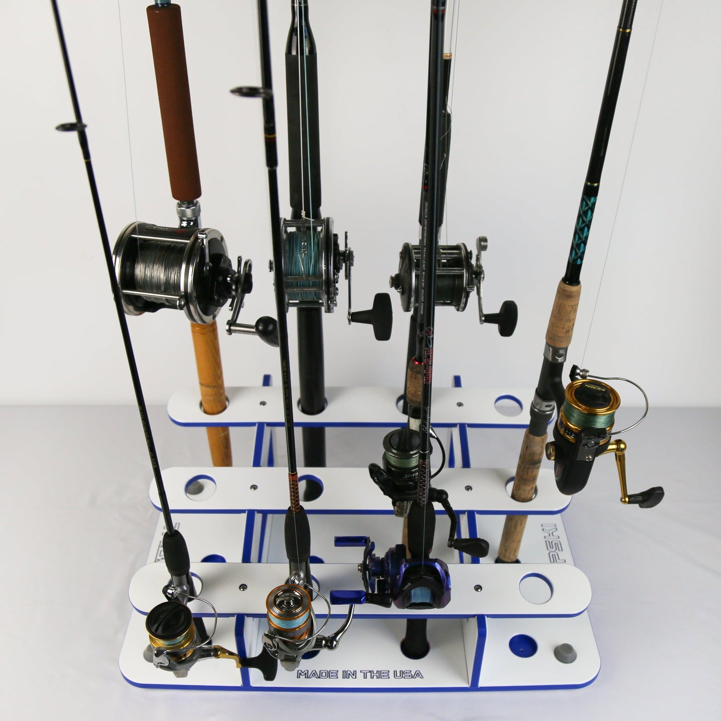 Made in the USA Fishing Rod Rack | 12 Pole Waterproof Wash-down | Dock, Garage, Boat, Storage TRAPSKI