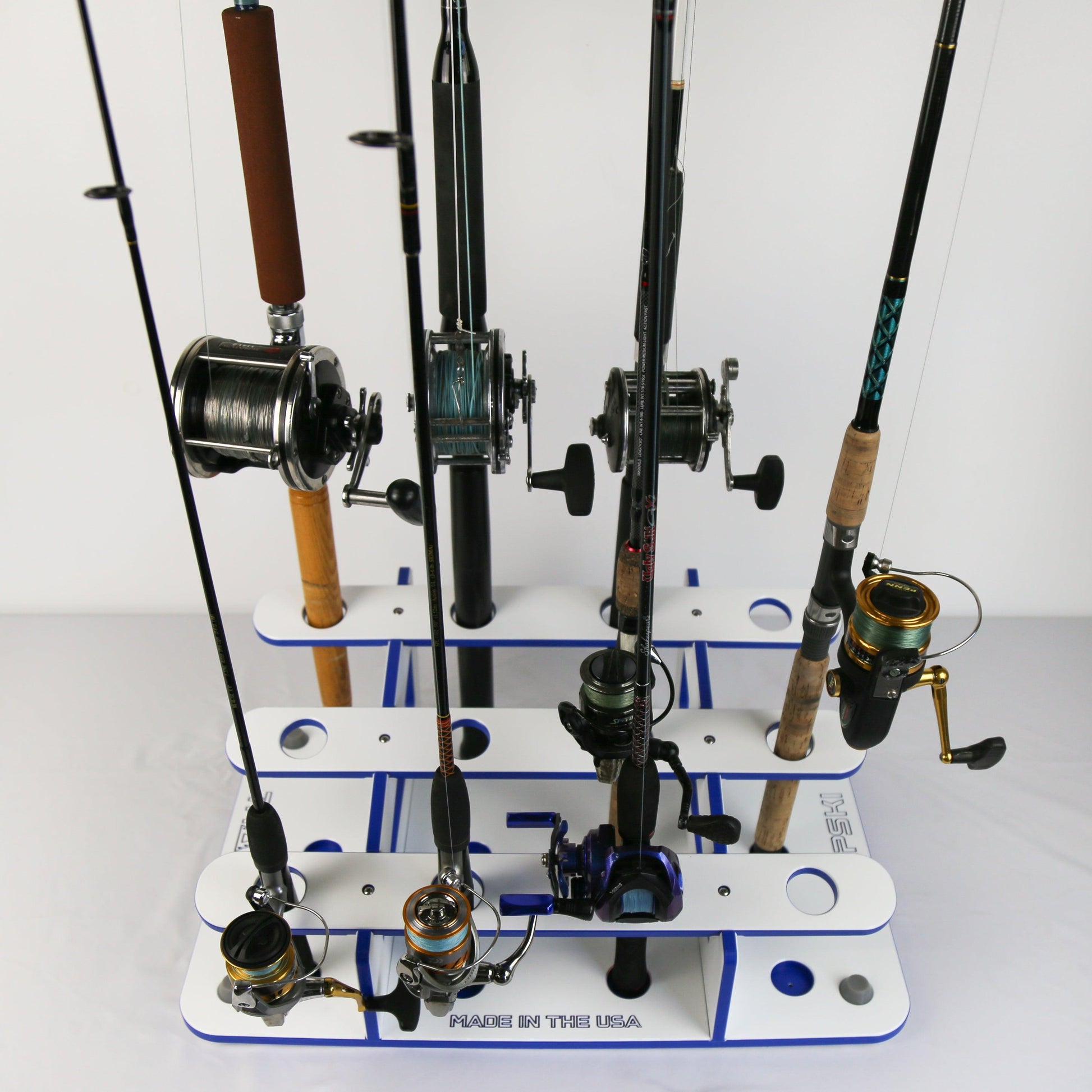 Made in the USA Fishing Rod Rack | 12 Pole Waterproof Wash-down | Dock, Garage, Boat, Storage TRAPSKI