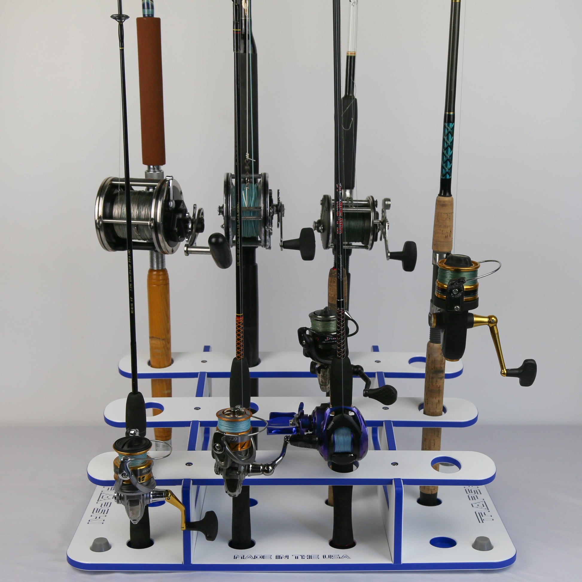 Made in the USA Fishing Rod Rack | 12 Pole Waterproof Wash-down | Dock, Garage, Boat, Storage TRAPSKI