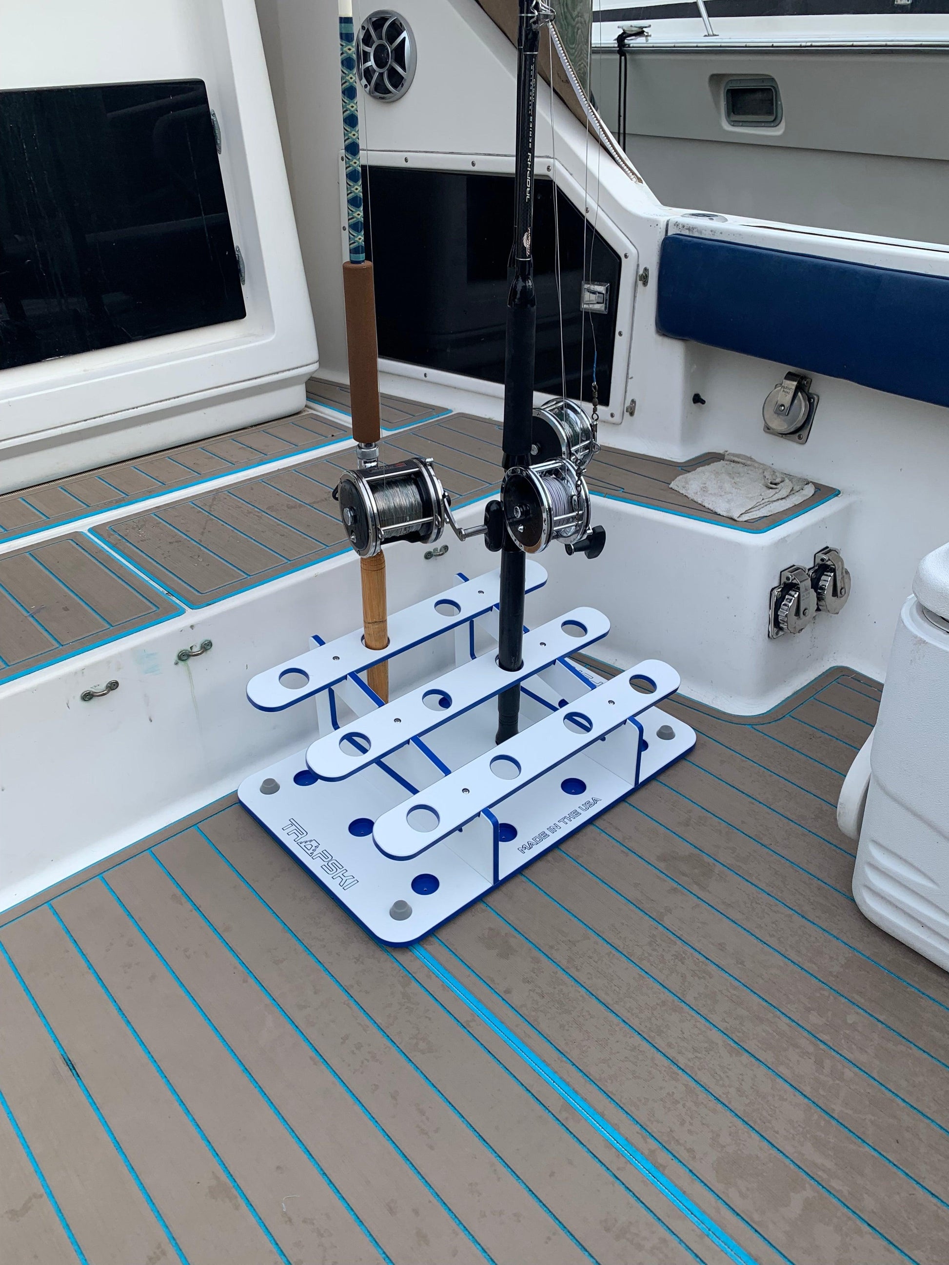 Made in the USA Fishing Rod Rack | 12 Pole Waterproof Wash-down | Dock, Garage, Boat, Storage TRAPSKI