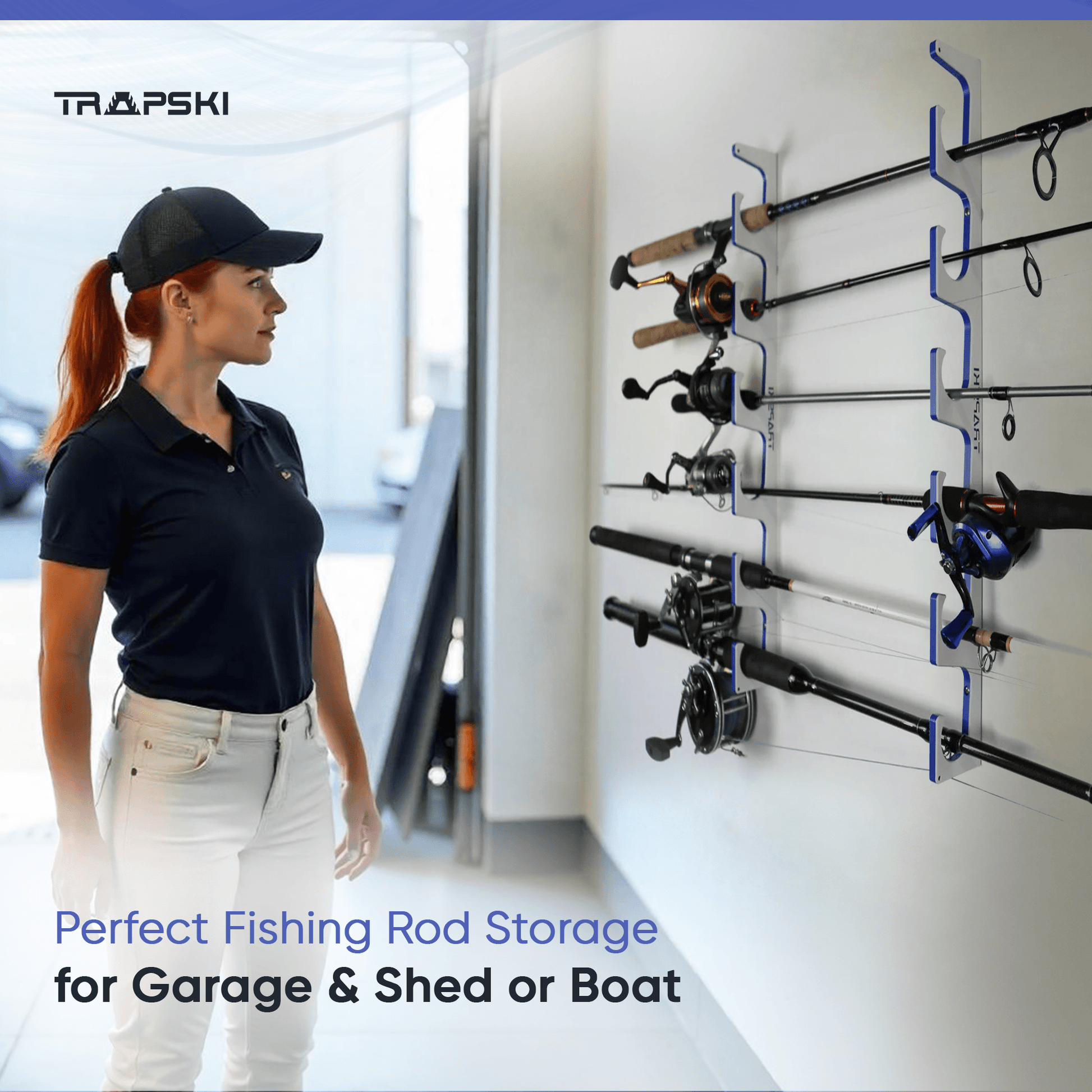 Made in the USA Premium Fishing Rod Racks | Wall or Ceiling or Boat Mounted TRAPSKI