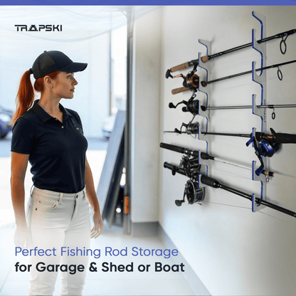 Made in the USA Premium Fishing Rod Racks | Wall or Ceiling or Boat Mounted TRAPSKI