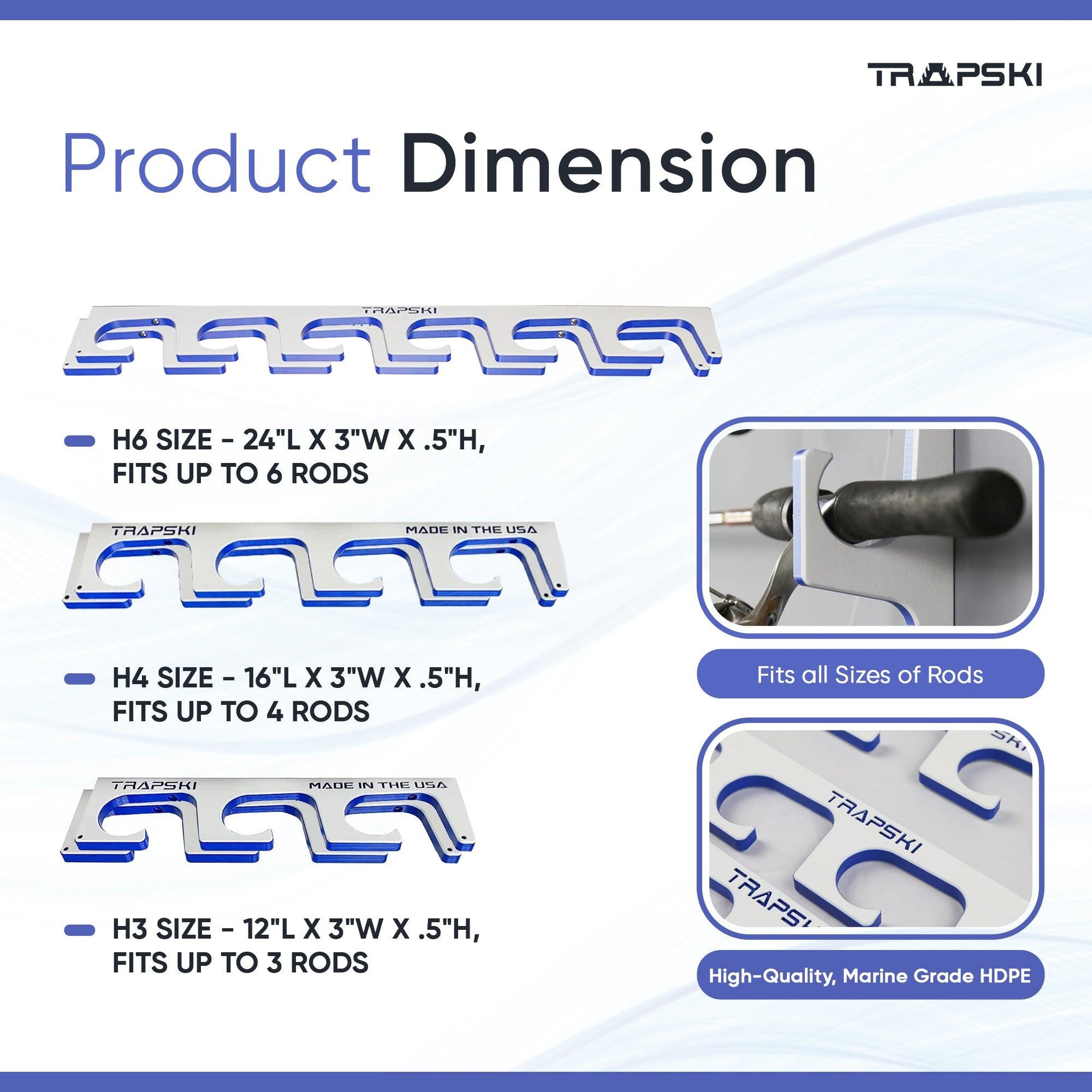 Made in the USA Premium Fishing Rod Racks | Wall or Ceiling or Boat Mounted TRAPSKI