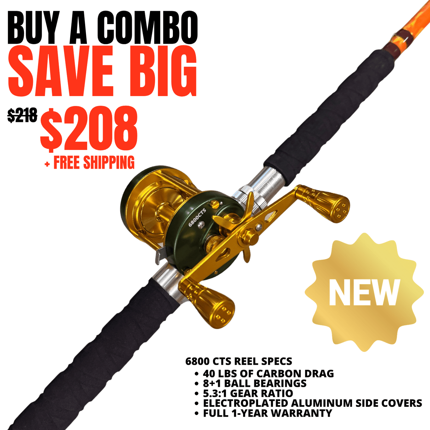 Orange Dragon Fire Casting Glow Rod Catfish Pro