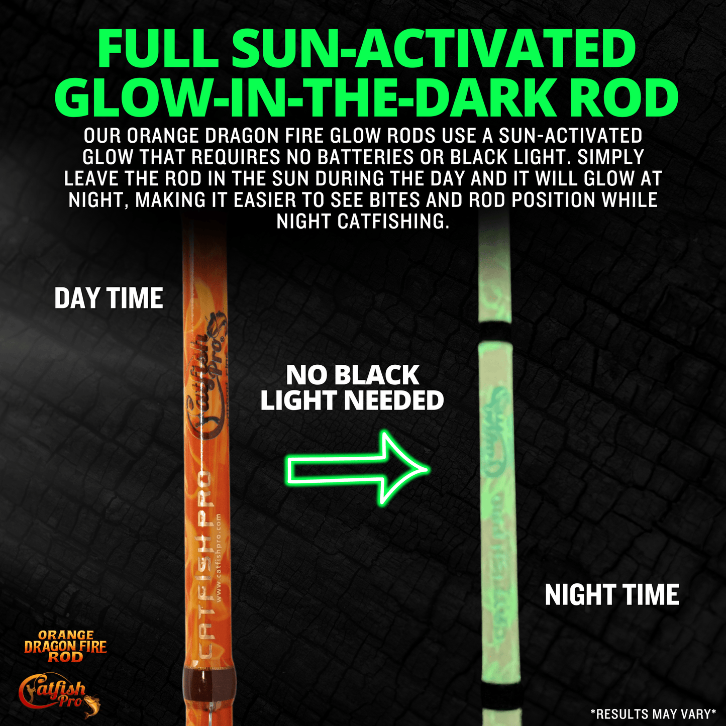Orange Dragon Fire Spinning Glow Rod Catfish Pro
