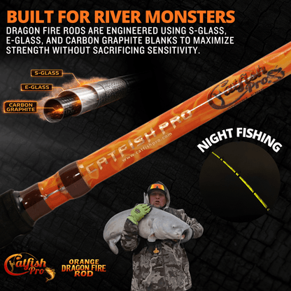 Orange Dragon Fire Spinning Glow Rod Catfish Pro