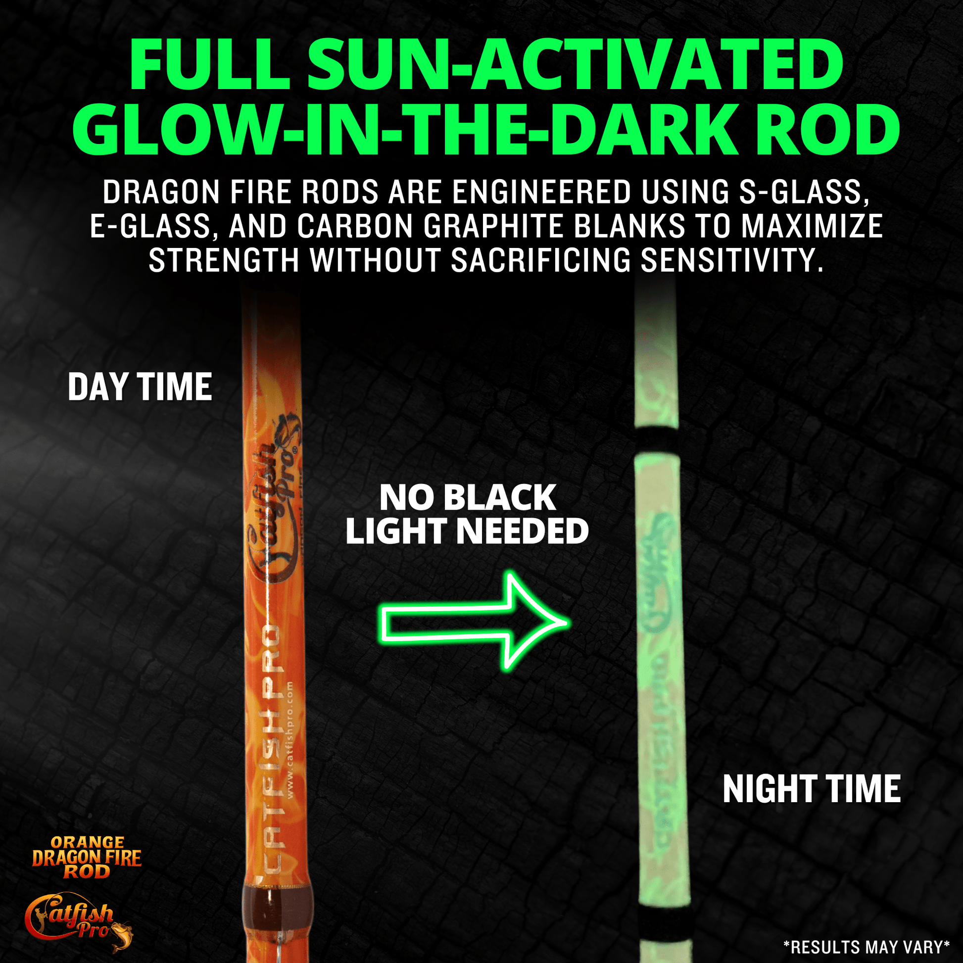 Orange Dragon Fire Casting Glow Rod Catfish Pro