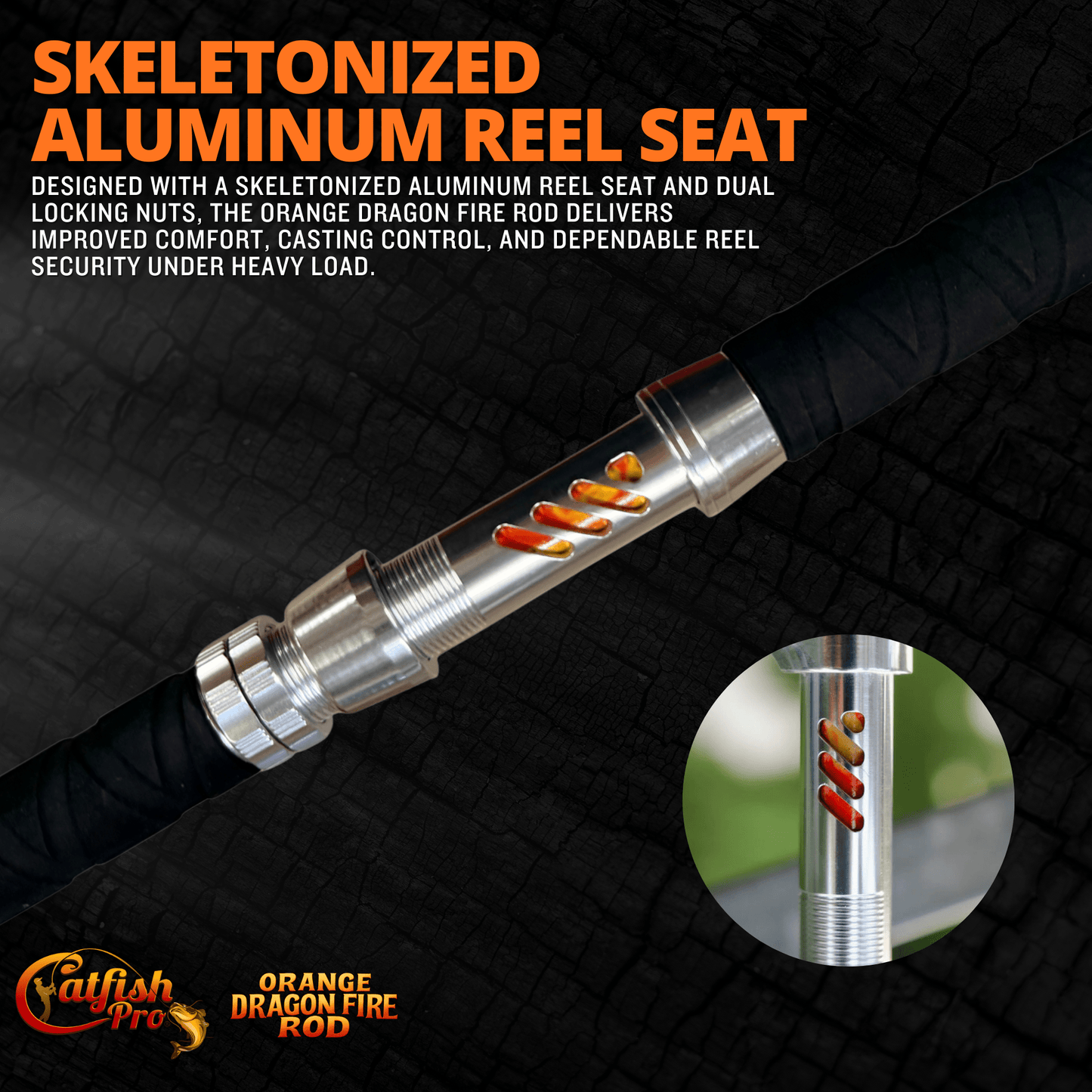 Orange Dragon Fire Spinning Glow Rod Catfish Pro
