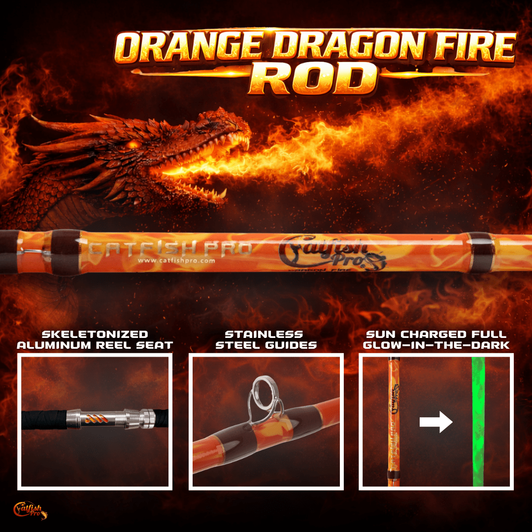 Orange Dragon Fire Spinning Glow Rod Catfish Pro