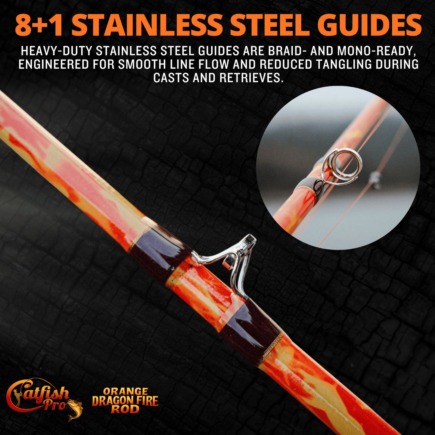 Orange Dragon Fire Spinning Glow Rod Catfish Pro